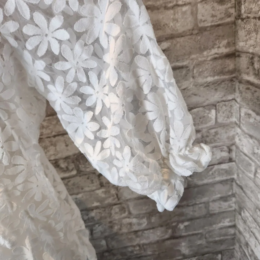 Siren Lily‎ Swim Cover Up White Floral Daisy Sheer Lace Kimono 3X
